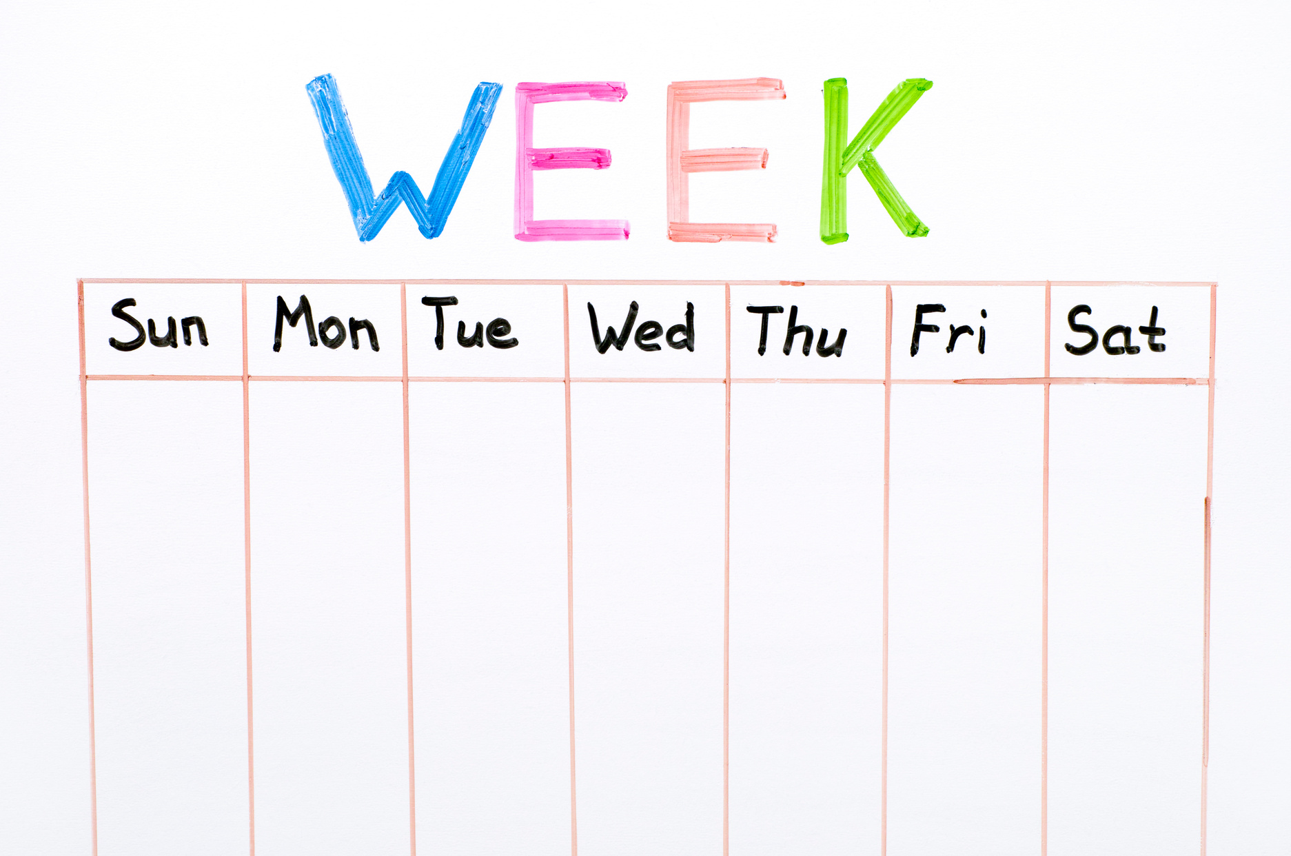 Seven days of the week writing on whiteboard